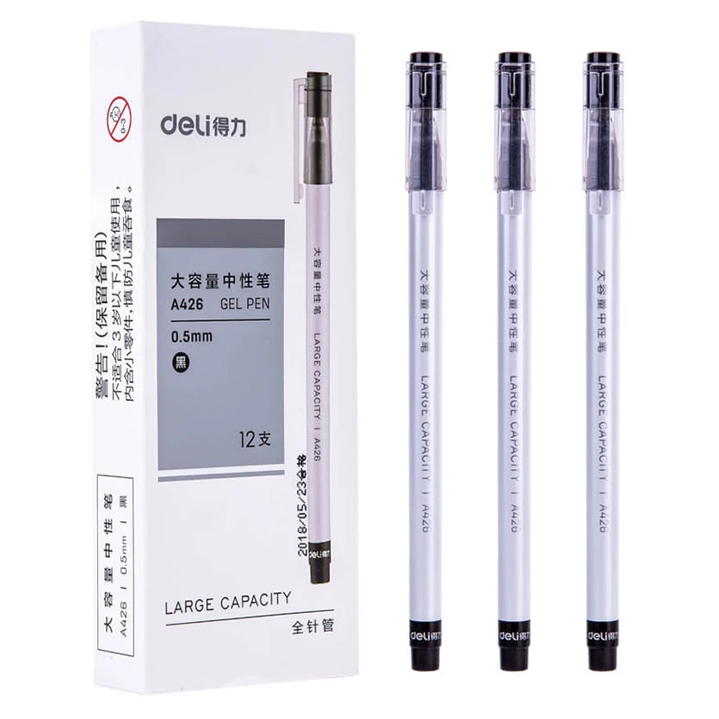 

Special Offer / 12PCS Large Capacity Gel Pen DELI 0.5mm Carbon Pen A426 Kawaii Stationary Cute