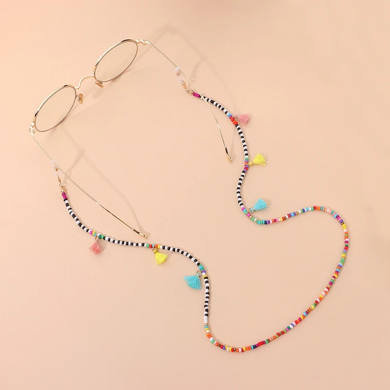 

Multi-Color Beads Anti-Lost Lanyard Adult Rice Bead Mask Chain Necklace Tassel Hanging Neck Glasses Chains Daily Jewelry