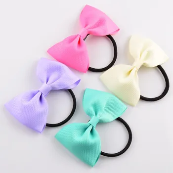 

20pcs / lot headdress new European and American girls candy-colored ribbon bow hair ring rubber band 24 colors optional