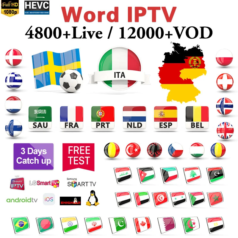 IPTV French Arabic Italia Greece Spain Canada IP TV H.265 Android/M3U/MAG IPTV French Arabic Italia Greece Spain Canada Code