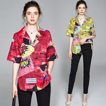 

Simgent Large Size Blouse Summer Fashion Women Suit Collar Printing Shirts Tops Woman Clothing Blusas SG005062