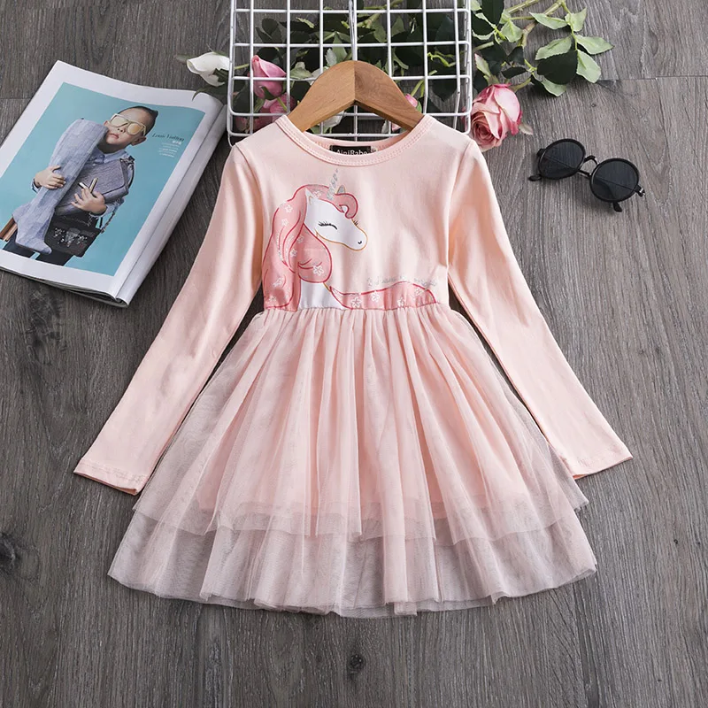 Розовое платье для девочек с единорогом зимняя повседневная одежда с длинными рукавами новогодняя Детская одежда повседневная школьная домашняя одежда для девочек от 3 до 8 лет