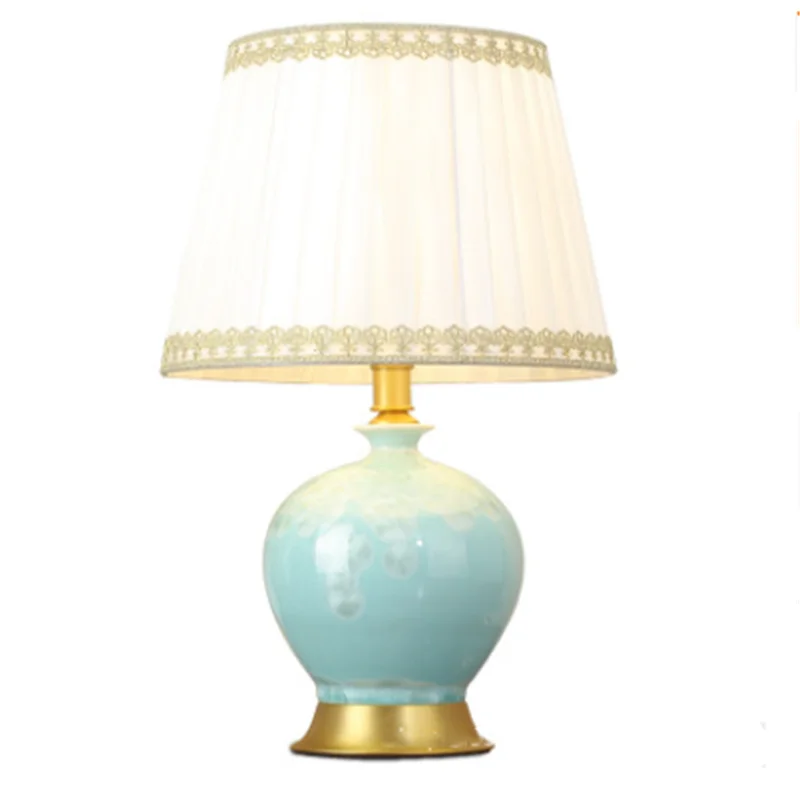 Elegant Chinese Style Blue Ceramic Table Lamp For BedRoom Bedside Living Room Foyer Study Desk Reading Night Light 190136 | Лампы и