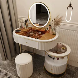 Tocador de lujo ligero para dormitorio, mueble de almacenamiento moderno, conjunto de mesa de maquillaje integrado para el hogar