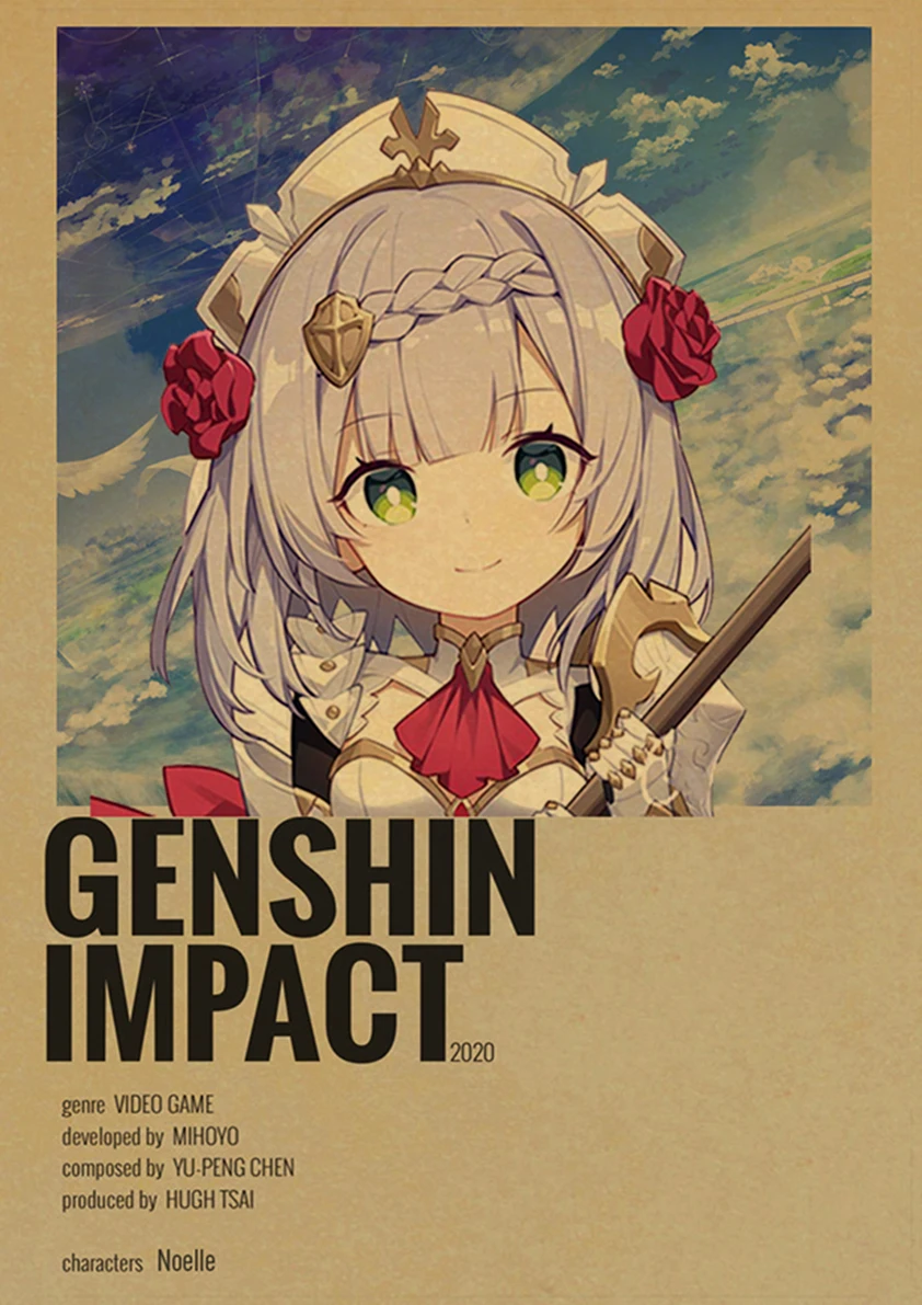 Genshin Impact Anime Posters Kraft Paper Prints Home Room Decor Study Bedroom Bar Cafe Wall Paintings Cartoon Wall Stickers