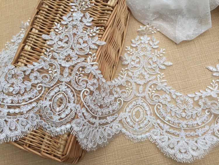 5Yards Wide 24cm Bridal Lace Trim Off White Mesh Tulle Corded Fabric For Wedding Dress Sewing | Дом и сад
