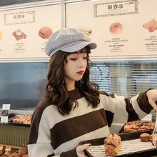 Женский Ретро клетчатый берет зима весна шерсть теплая восьмиугольная шапка Корейская мода живописец газетчик шапки Винтаж Британский женский берет