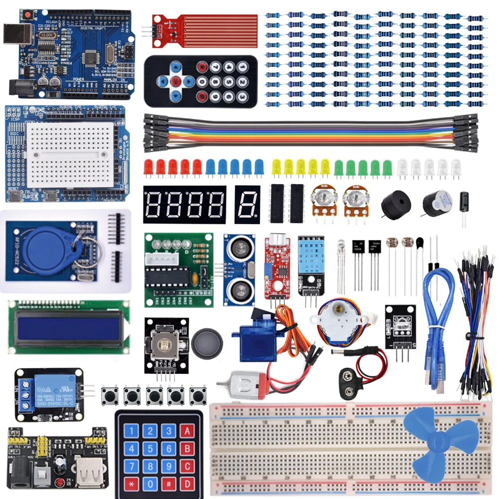 Самый полный стартовый комплект для Arduino R3 с rfid-картой/релейным модулем/шаговым двигателем/Включая учебник