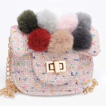 

Cute Plush Ball Messenger Bag Princess Girl Party Bag Small Sachet Purse Soft Fashion Shoulder Bag Bow Hair Ball Handbag