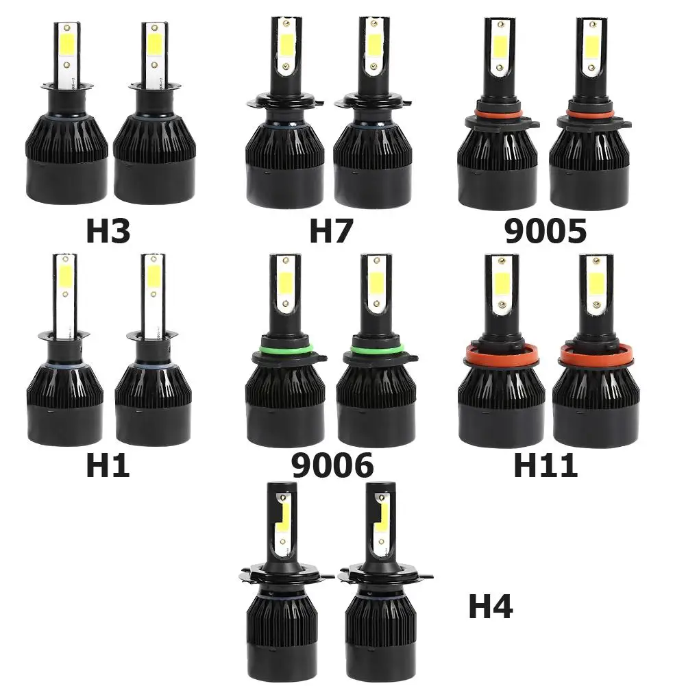 VODOOL 2 шт. C6 COB светодиодные лампы для автомобильных фар H1 H3 H4 H7 H11 9005 9006 9 32 в 36 Вт 6500 к
