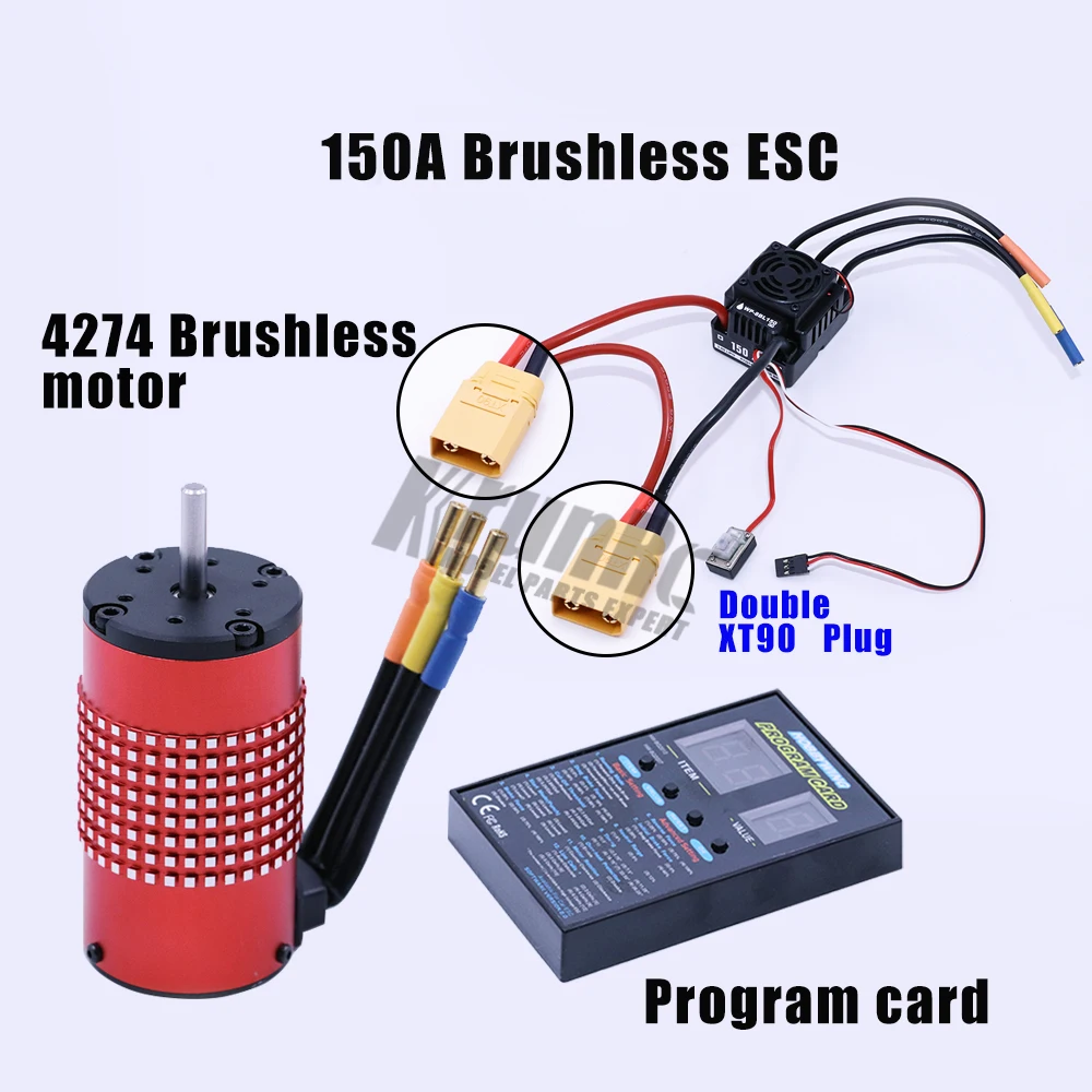 WP-8BL 150 RTR водонепроницаемый бесщеточный 150A ESC+ 4274 2200KV двигатель+ светодиодный программирование для 1/8 RC автомобиль грузовик - Цвет: Double XT90 plug
