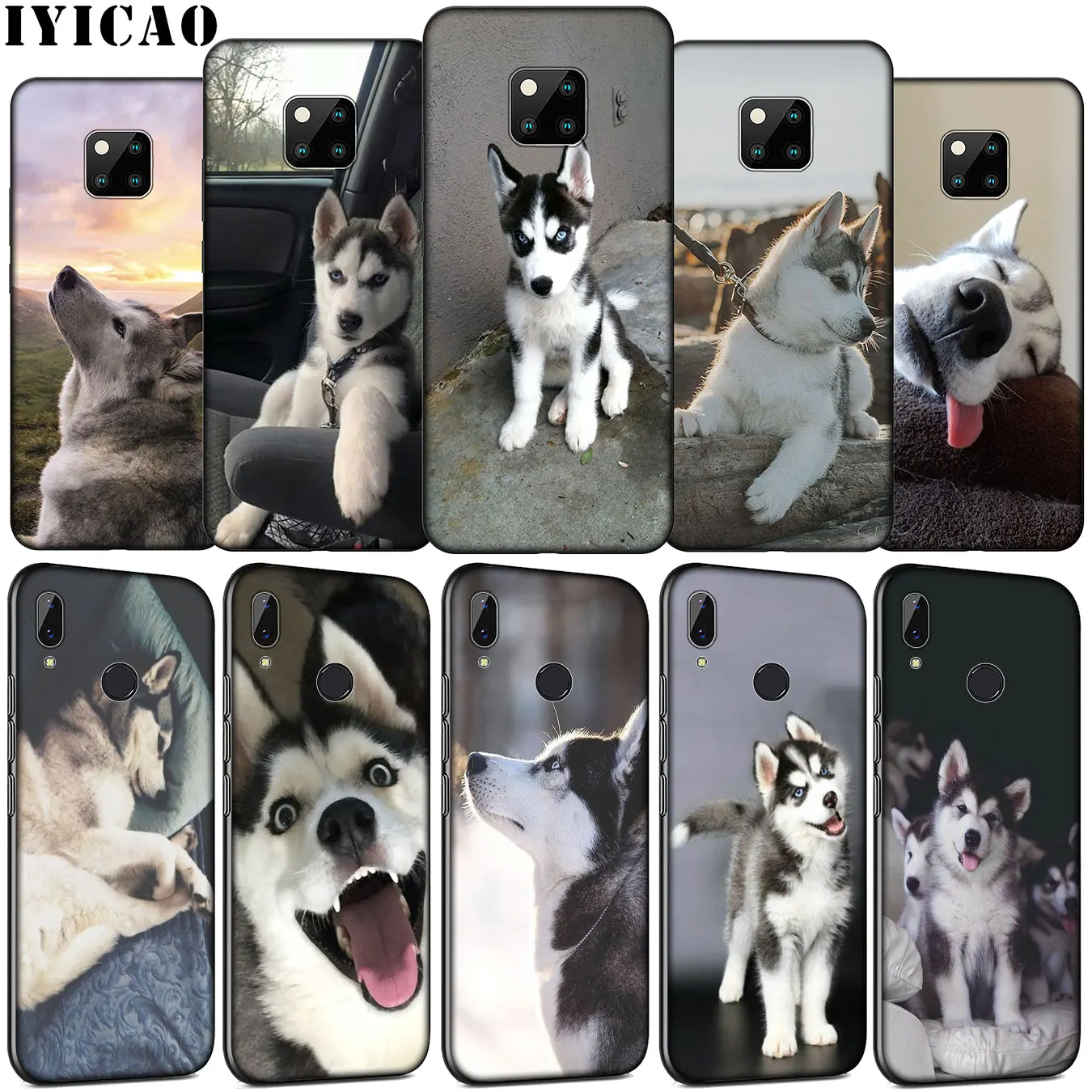 IYICAO Lovely puppy dog husky Soft Silicone Phone Case for Huawei Mate 30 20 10 Pro Nova 5i 4 3 3i 2i 2 Lite TPU Black Cover | Мобильные