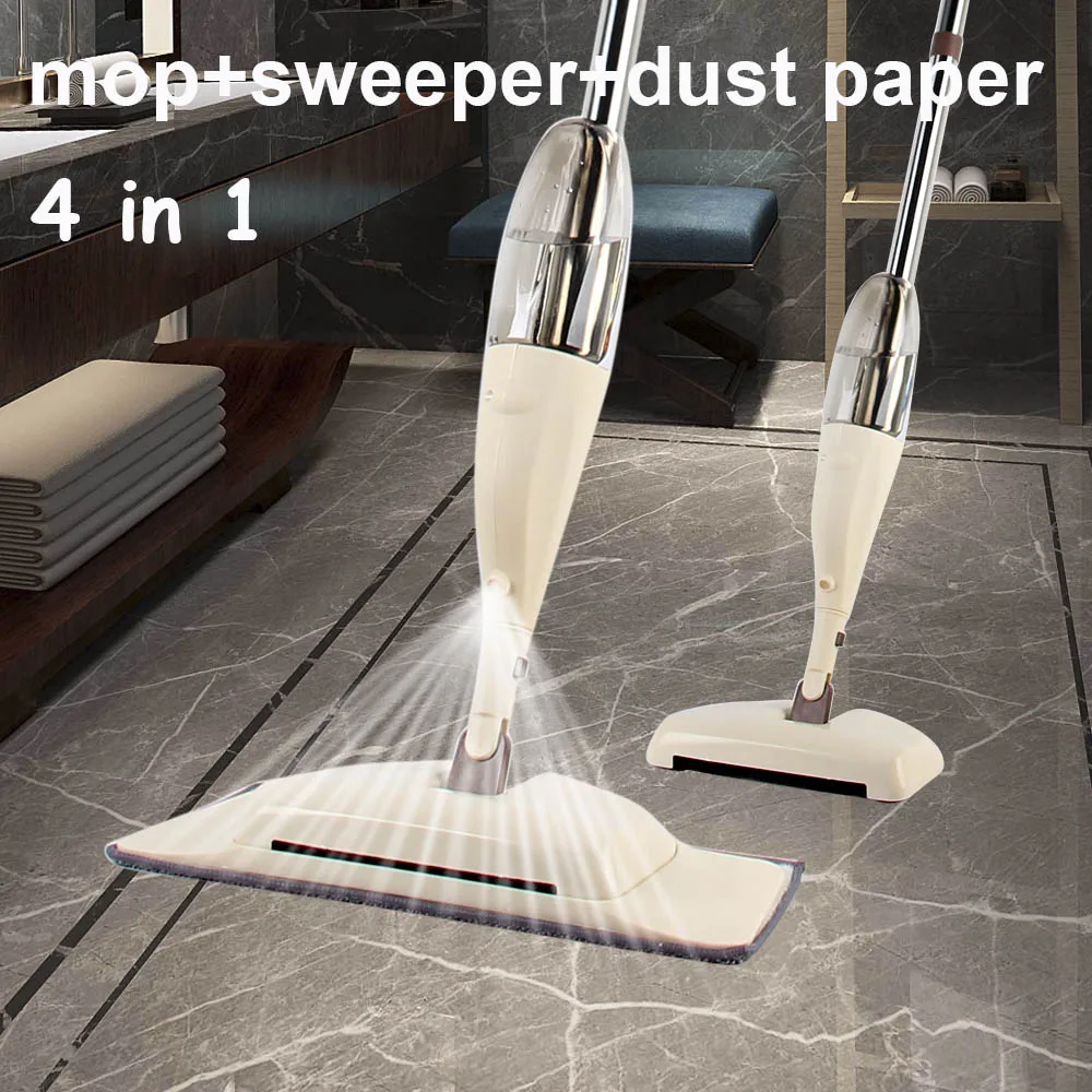 

4 In 1 Spin Spray Mop Broom Dust Paper Set Magic Flat Floor Lazy Mops Sweeper Household Cleaning Tool with Microfiber cloth Pads
