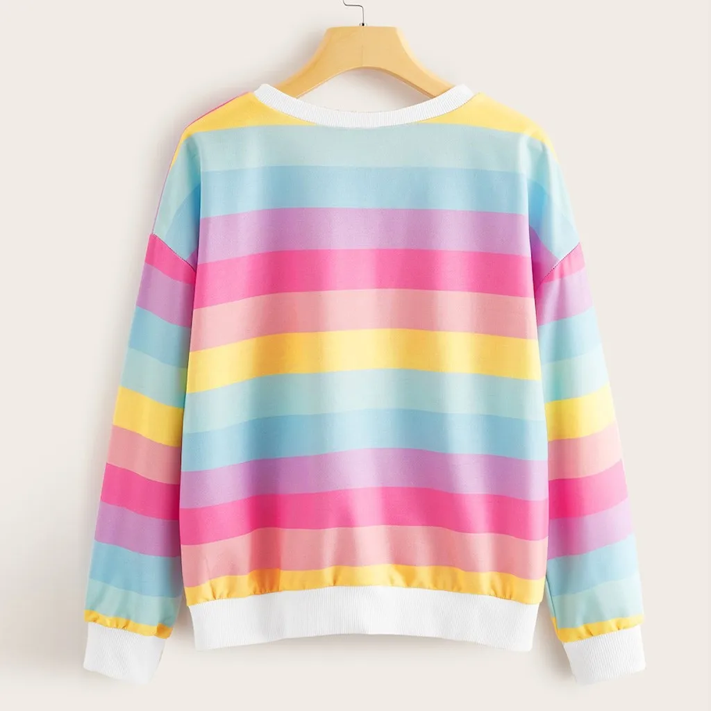 Loose PulloveráSweatshirts Autumn Winter Striped Print Hoodie Sweatshirt Jumper Long Sleeve Outwear Blouse Female Feminine Tops