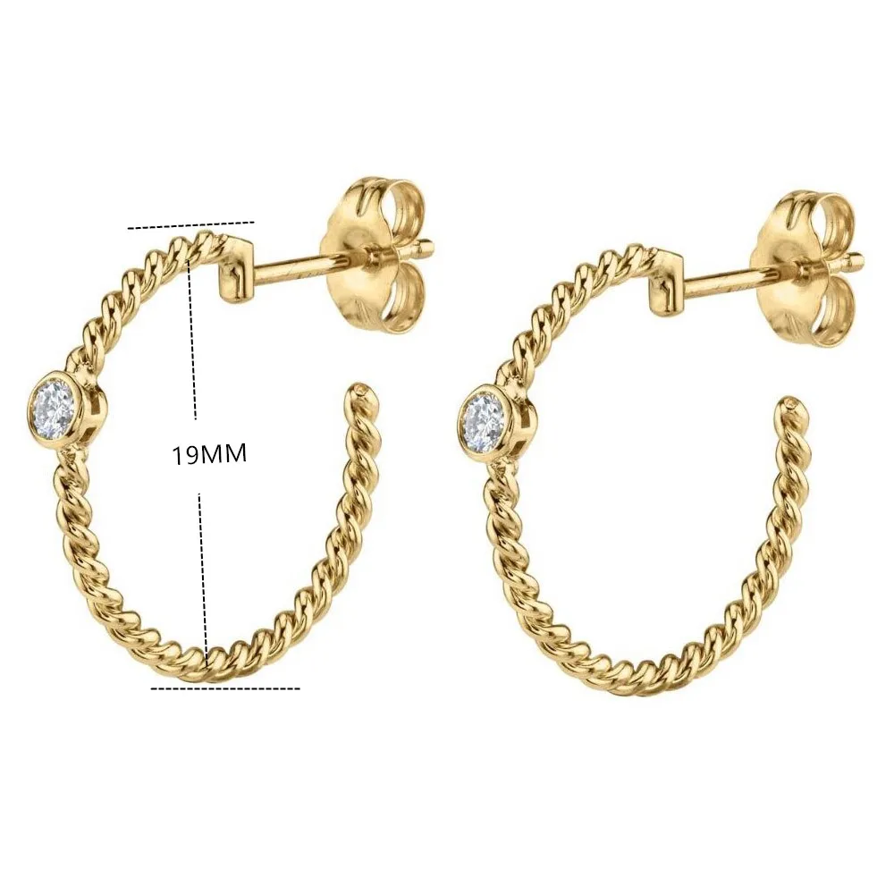 1 Pair Gold Altruist, 925 пробы, серебро, 19 мм, большие крученые серьги-кольца, 19 мм, Круглый Круг, для женщин, CZ, кристалл, панк-рок,, модные ювелирные изделия - Окраска металла: 1 Pair Gold