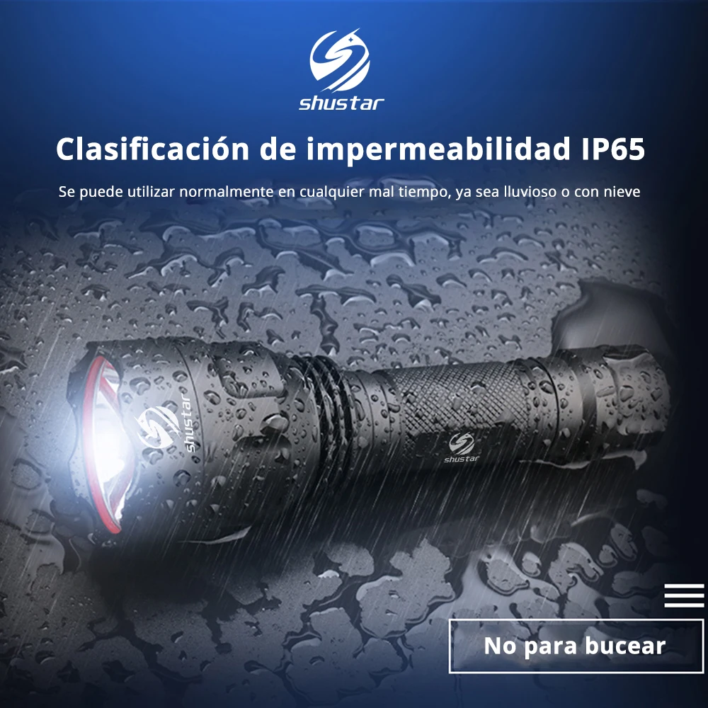 Linterna LED para montar, acampar, caminata, cacería e interior, luz LED superbrillante con 5 modos de iluminación 18650