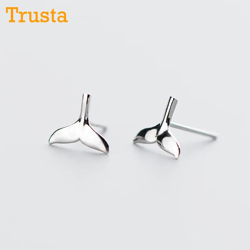 Trusta 925 пробы, серебряные модные милые миниатюрные серьги-гвоздики с хвостом Кита 10 мм X 9 мм, подарок для школьниц, дочери, DS371