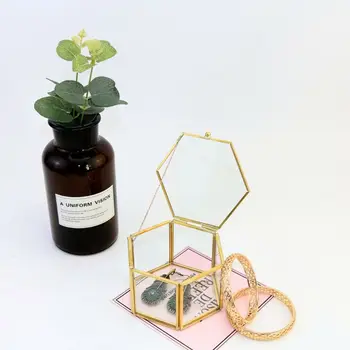 

Geometrical Clear Glass Jewelry Box Organize Holder Tabletop Succulent Plants Container Home Jewellery Storage