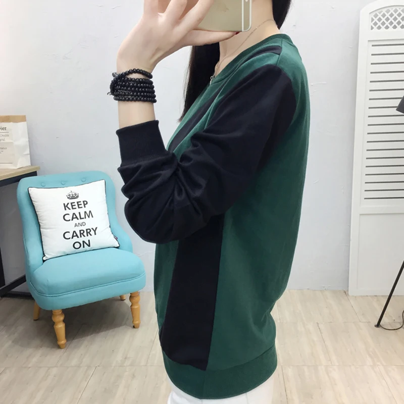 Camisas Mujer, футболка контрастного цвета, женские топы с длинным рукавом, футболка, женская одежда, осень-зима, белая повседневная одежда размера плюс