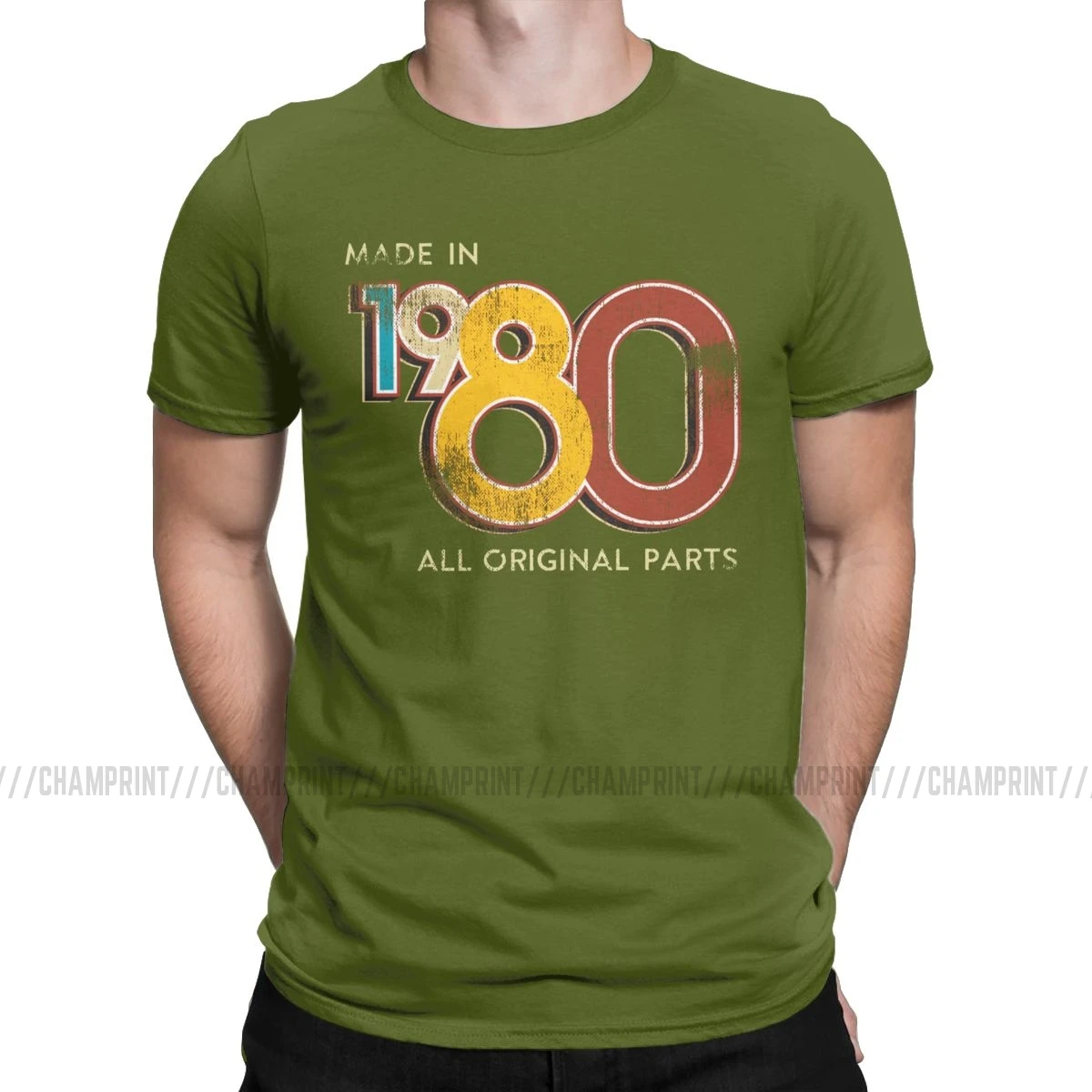 Для мужчин куртка сделана в 1980 40th на день рождения 40 лет Ретро 1980 футболка Юбилей хлопковые топы короткий рукав Футболка Уникальные футболки - Цвет: Армейский зеленый