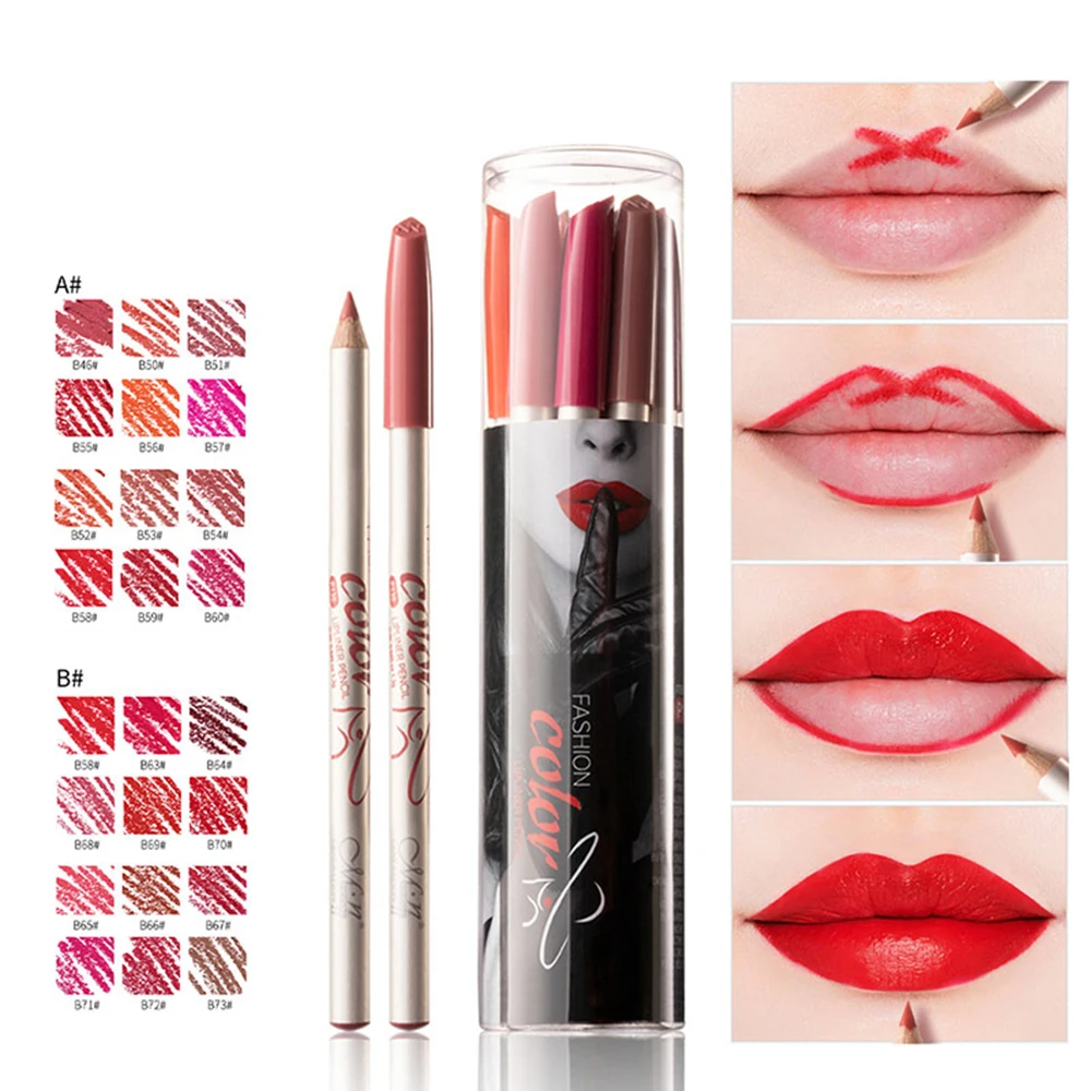 12 Pcs Lip Liner Pencil Set P130 Makeup Long Lasting Matte Lipliner Pen Professional Waterproof Lips Liner Mate Kit