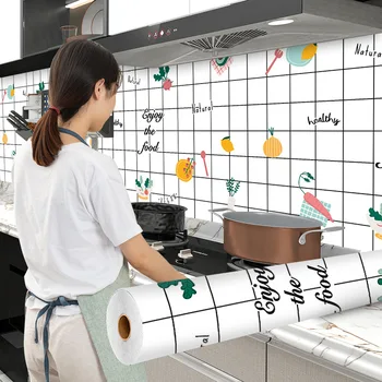 

Self-adhesive 3D three-dimensional imitation tile grid wallpaper kitchen stickers waterproof oil thickened bathroom wallpaper