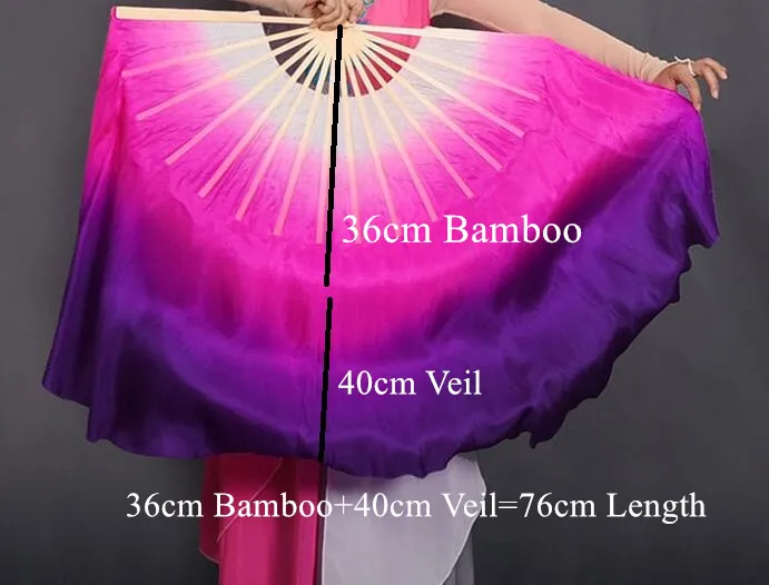 Двухслойный Вентилятор Китайский народный танец веер для танца живота вуаль Половина Круг бамбуковый складной веер пара(1л+ 1р) градиент