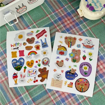 

Korean INS Cartoon oil painting bear Rainbow Sticker DIY Scrapbooking happy planner Junk Journal Stationery Decoration sticker