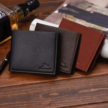 

Men Wallets Retro Lichee PU Small Wallet Two Folding Male Coin Purse Credit Card Holder Solid Color Mini Bag Casual Clutch 19Dec