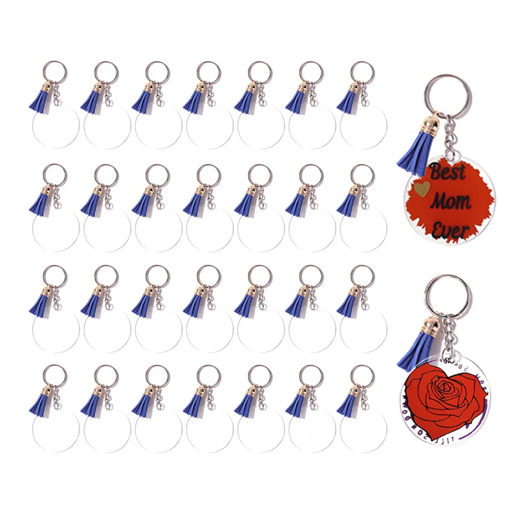 72/90PCS Clear Round Keychain Blanks with Tassel Pendants for DIY Keychain Craft 