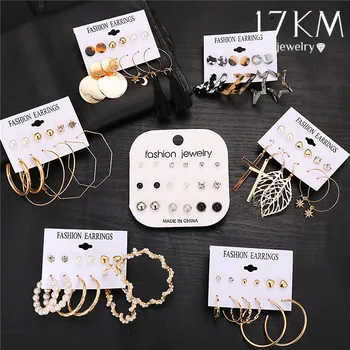 

17KM Vintage Long Dangle Earrings For Women Brincos Leaf Gold Pearl Leopard Acrylic Drop Earring Set 2020 Hot Fashion Jewelry