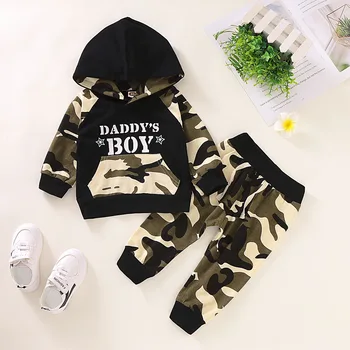 

Cute Toddler Kids Baby Boy Clothes Outfits Sets Hooded Tops+ Pants Camo Tops Autumn Warm Soft Boys Clothing sets hot
