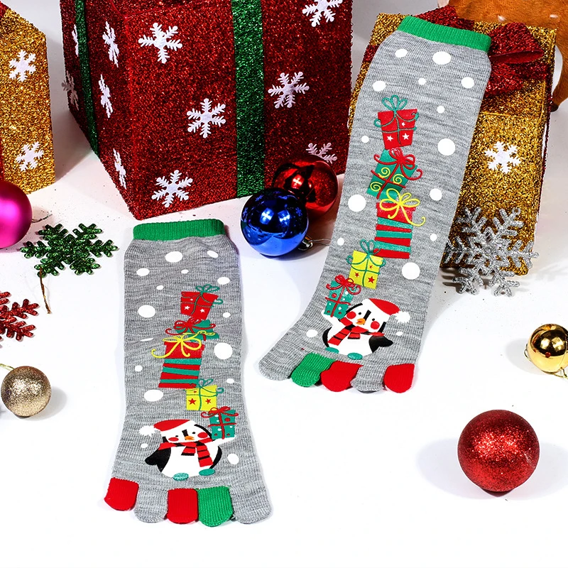 1Pair Women Funny Fashion Cartoon Printed Toe Socks Cotton Five Fingers Socks Casual Soft Socks Women Christmas Sock