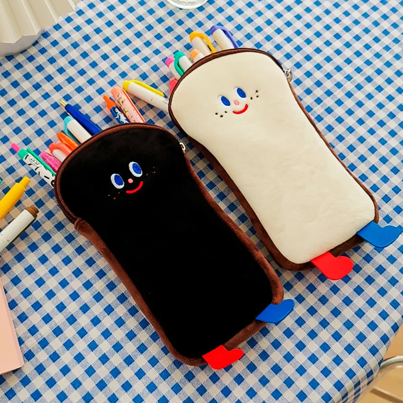 

LITZY Plush Toast Pencil Case Ins Breadman Pencil Bag Kawaii Velvet Pen Pouch for Girls Student School Office Stationery Supply