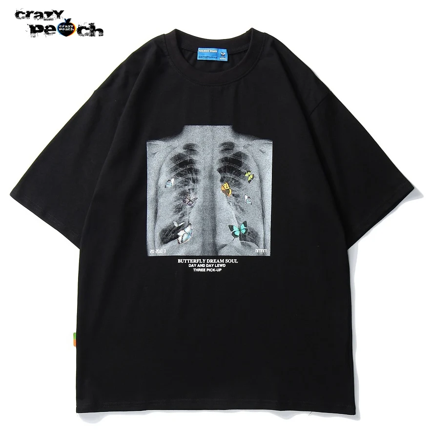 Y2K Gothic T Shirt Anime Mens X Ray Butterfly Streetwear Shirts Summer Oversized Harajuku Men Graphic | Мужская одежда