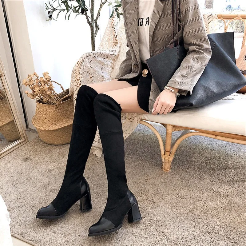 

Shoes over-the-Knee 2019 Trendy Shoes Autumn & Winter Hose Children New Style Boots Chunky Heel High Heel Shoes Suede Korean-sty