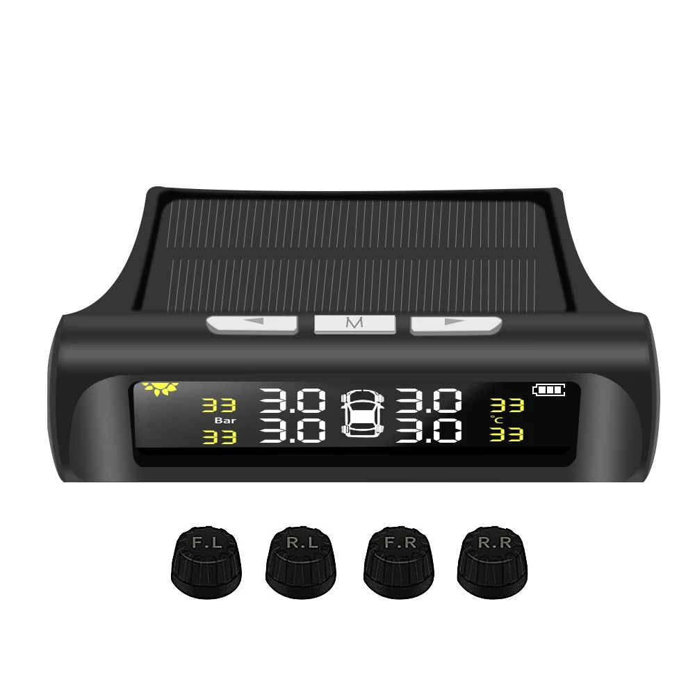 

Solar Power Charging TPMS Tire Pressure Monitor System Digital LCD Display Auto Security Alarm Tyre Pressure Temperature Warning