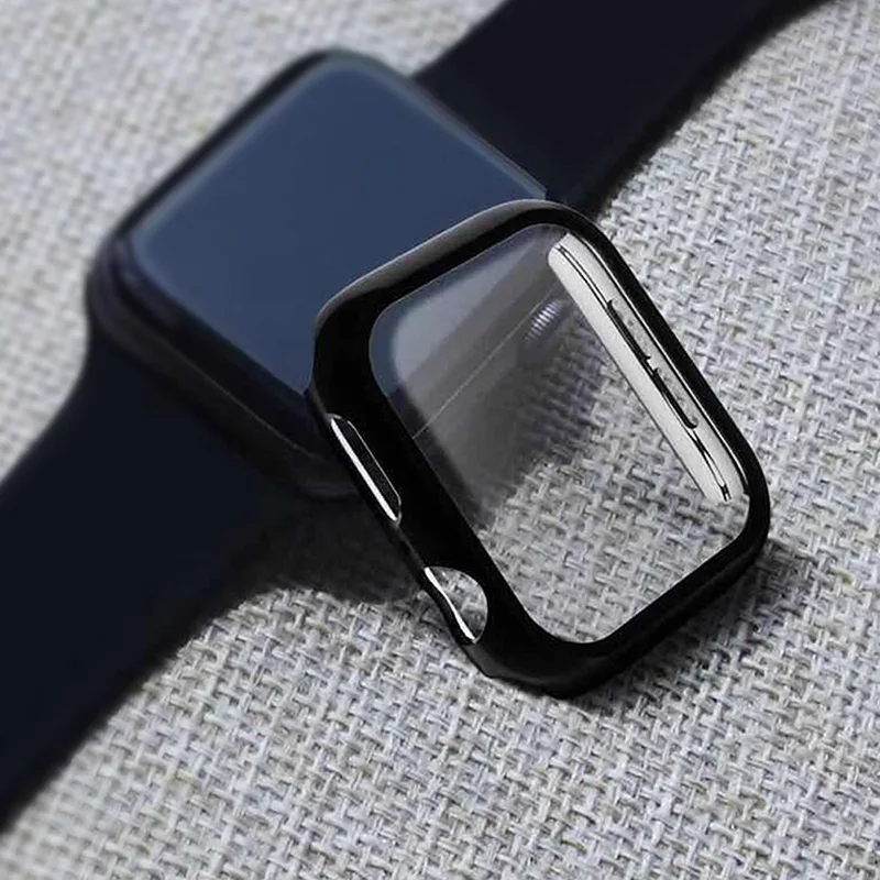 3D пленка из закаленного стекла с чехол для Apple Watch Series 5 4 Защитная крышка для экрана 40 мм 44 мм оболочка для iWatch бампер аксессуары