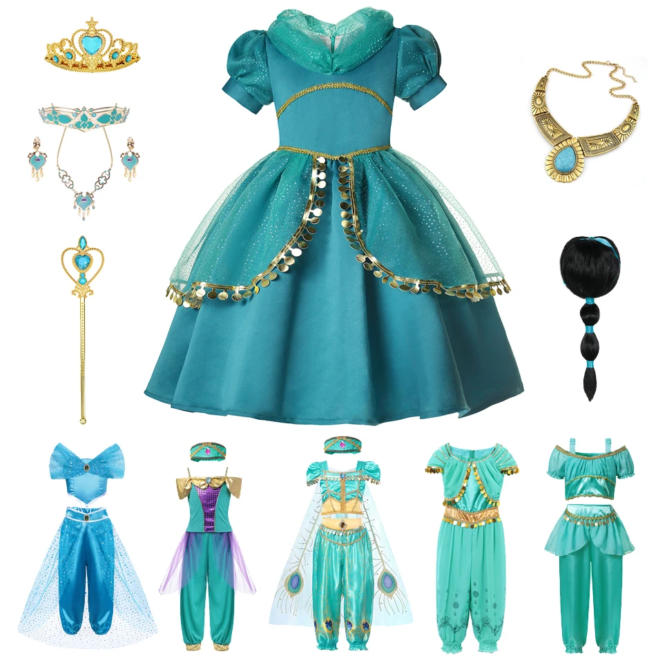 Jasmine Dress UP Aladdin Princess Girl Fancy Costume for Kids Baby Halloween Cosplay Party Clothing Birthday Gift | Детская одежда и