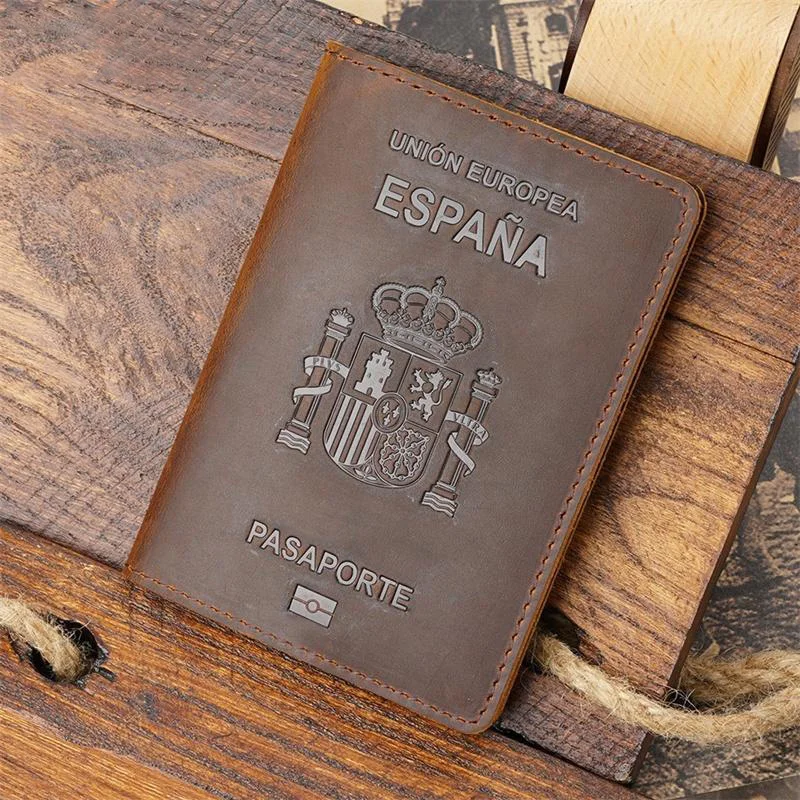 Passport-Cover Spanish Crazy-Horse Genuine-Leather Personalised Business Unisex Spain