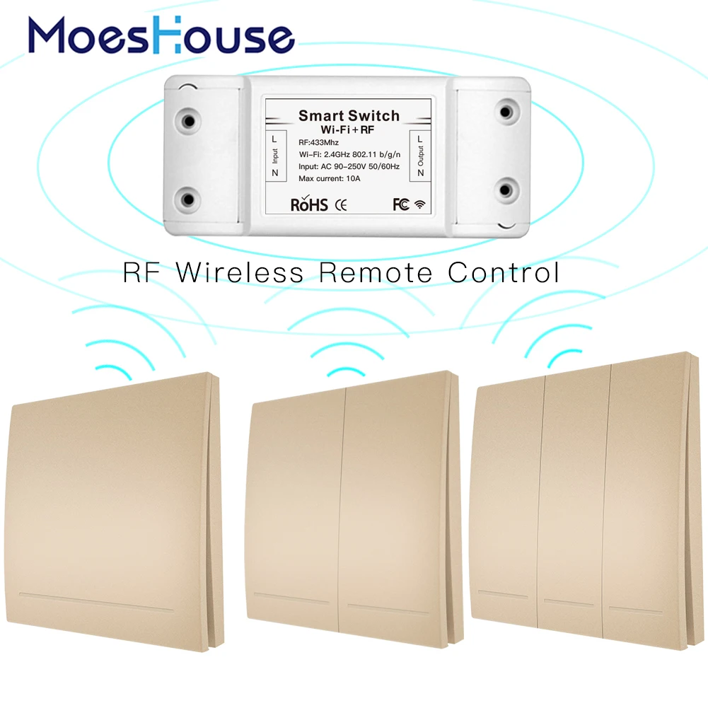 RF433Mhz + Wifi беспроводной пульт дистанционного управления смарт-переключатель, настенный панельный передатчик, приложение Smart Life/Tuya, работает