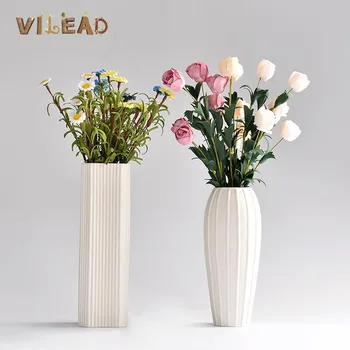 

VILEAD 2 Styles Ceramic White Vase Creative Modern Simple Porcelain Living Room Home Decoration Furnishing Dried Flower Vase