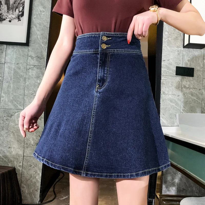 

Denim Skirt Half-length A- line Skirt High-waisted 2019 New Style Large Size Dress 200 of Fat Mm Students
