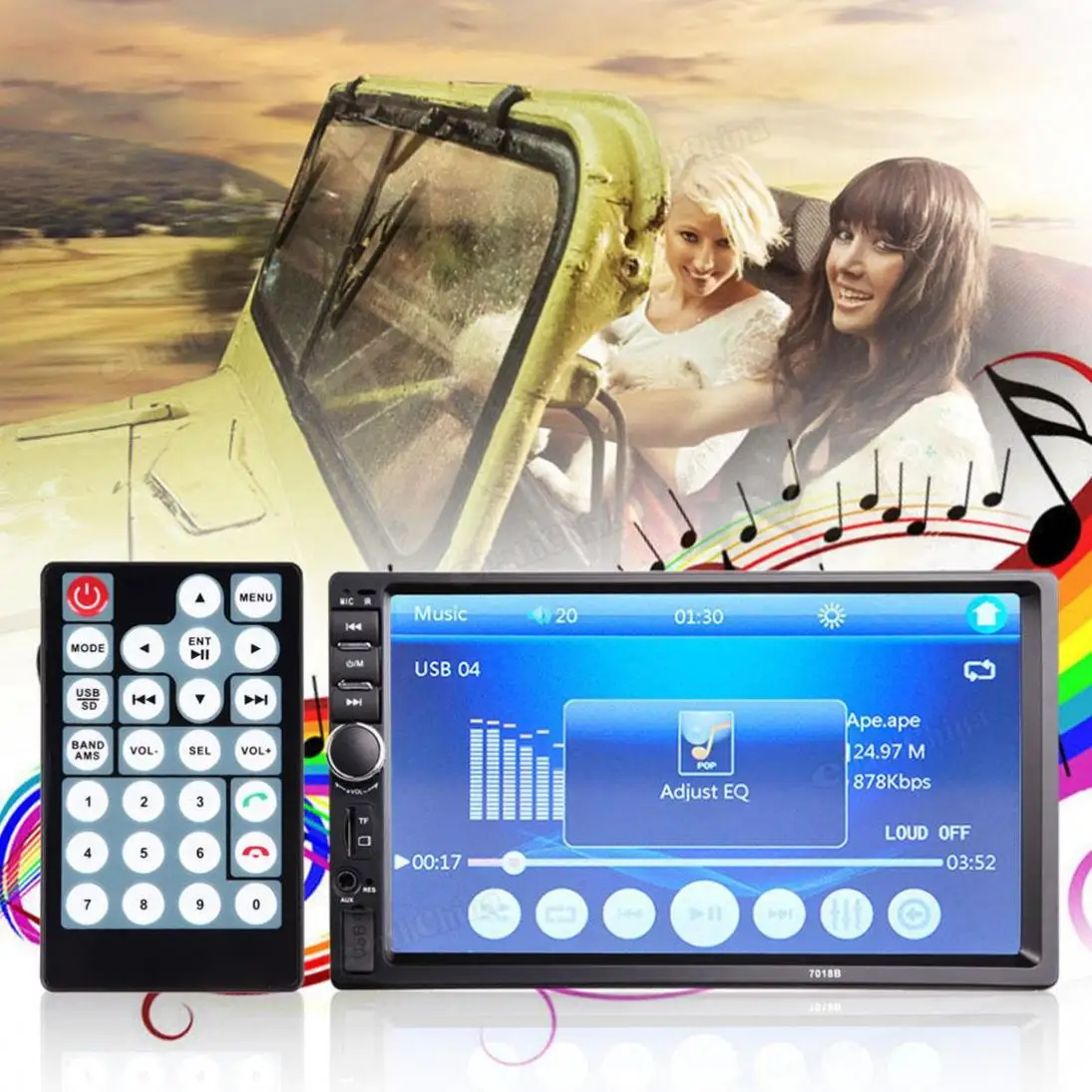 7018B 7 дюймов lcd HD двойной DIN Автомобильный сенсорный экран Bluetooth стерео FM MP3 MP5 радио плеер беспроводной пульт дистанционного управления