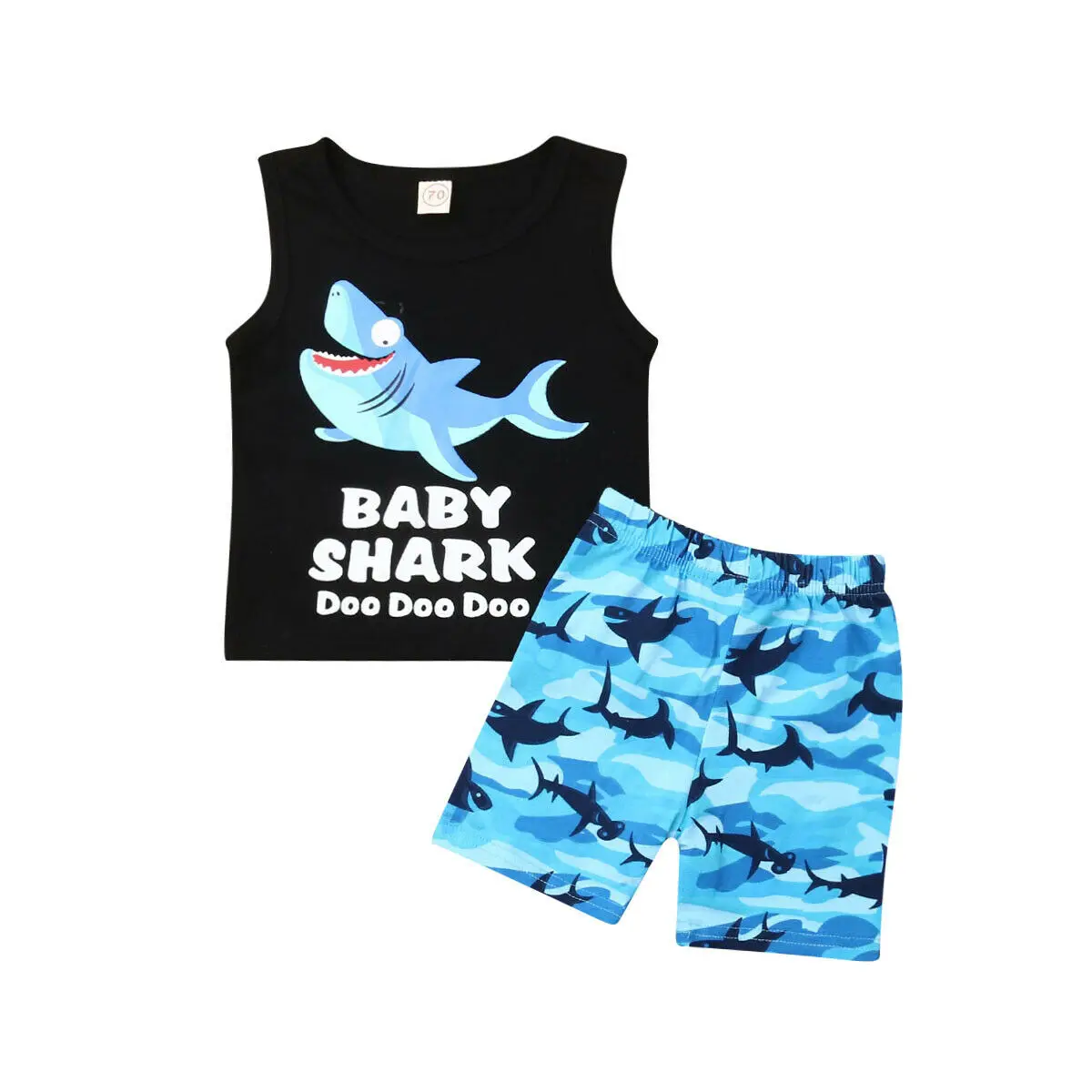 Коллекция года, летняя одежда для малышей Одежда для маленьких мальчиков майка с изображением акул, топ, рубашка, шорты, штаны комплект одежды для дня рождения из 2 предметов - Цвет: A
