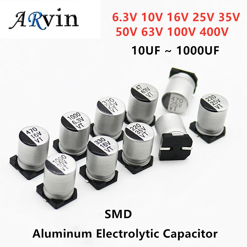 10Pcs SMD Aluminum Electrolytic Capacitor 6.3V 10V 16V 25V 35V 50V 63V 100 1UF 10UF 22UF 33UF 47UF 100UF 330UF 470UF 1000UF |