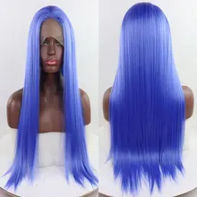 Bombshell Небесно-Голубой прямой синтетический 13*3 парик фронта шнурка термостойкие волокна волос естественные волосы Расставание для женщин парики