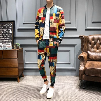 

2019 Fall Men Clothing Ropa Hombre De Marca Designer Print Tracksuit Men Girl Face Print Jogginganzug Herren (Jacket+sweatpant)