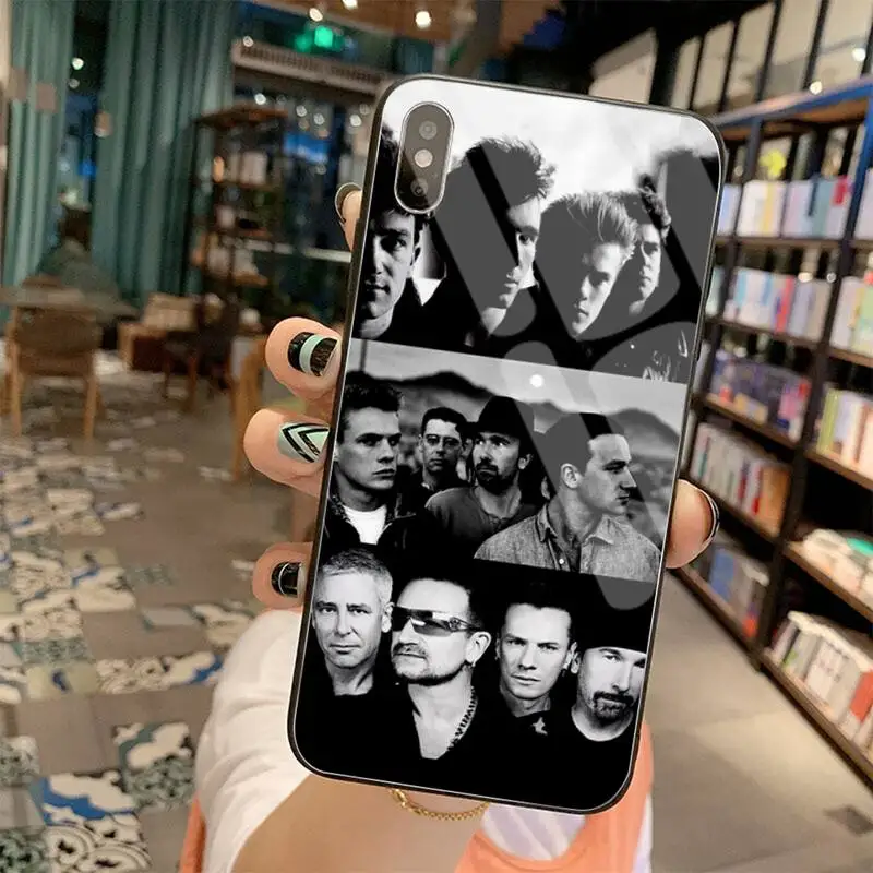 lumee case YJZFDYRM Bono U2 Ban Nhạc Màu Đen Mềm Vỏ Ốp Lưng Điện Thoại Kính Cường Lực Cho iPhone 11 Pro XR XS MAX 8X7 6S 6 Plus SE 2020 Ốp Lưng apple charging case Cases For iPhone