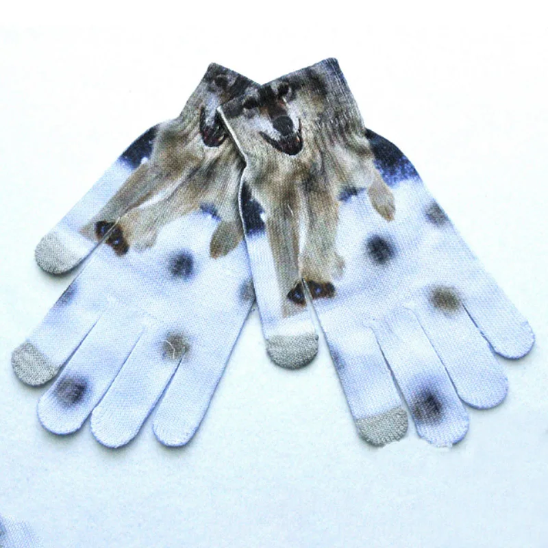 Новинка 1 пара унисекс повседневные теплые 3D принты вязаные сенсорные перчатки мужские Сенсорный экран для женщин перчатки зимние цифровые картины Смешные перчатки - Цвет: Wolf